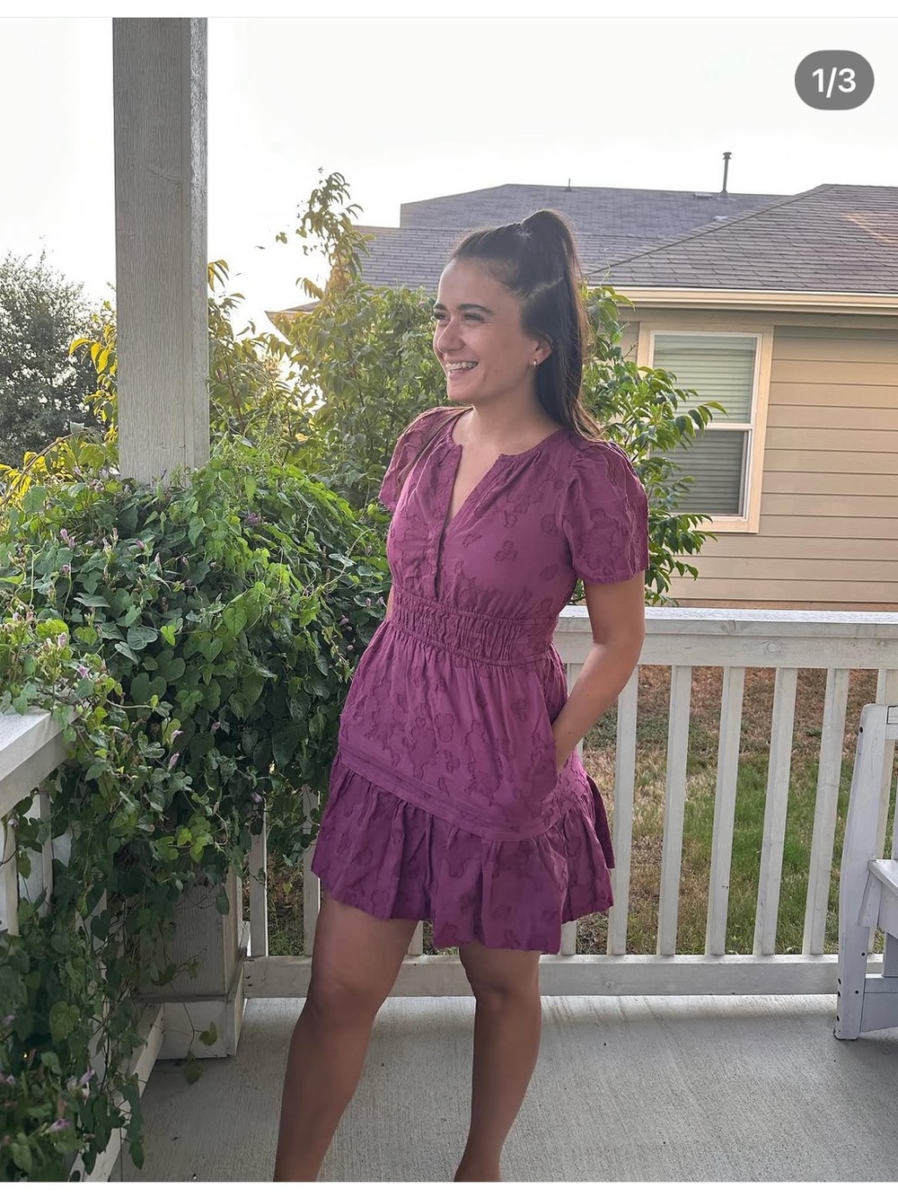 Anthropologie Women’s Purple Short Sleeve Smocked Waist Dress